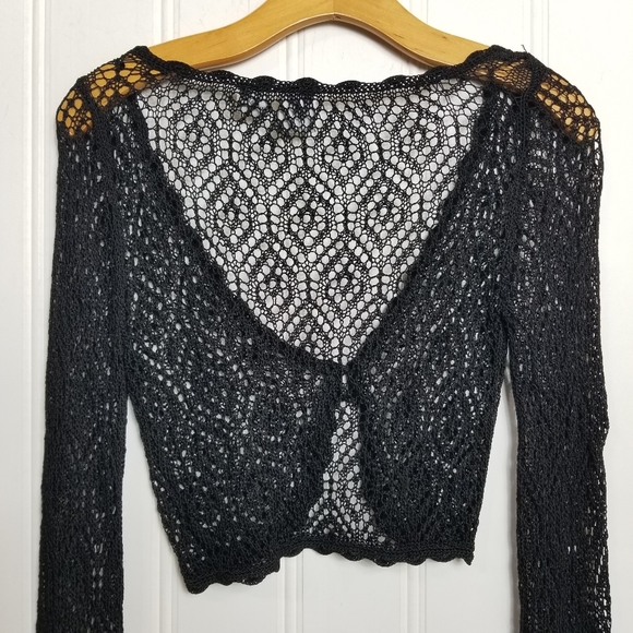 Armani Exchange Crochet Net Cropped Black Cardian Womens Open Knit Jacket - Picture 7 of 11